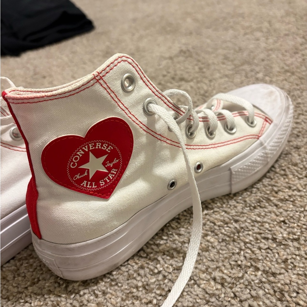 Converse White Platforms with Red Heart Accent